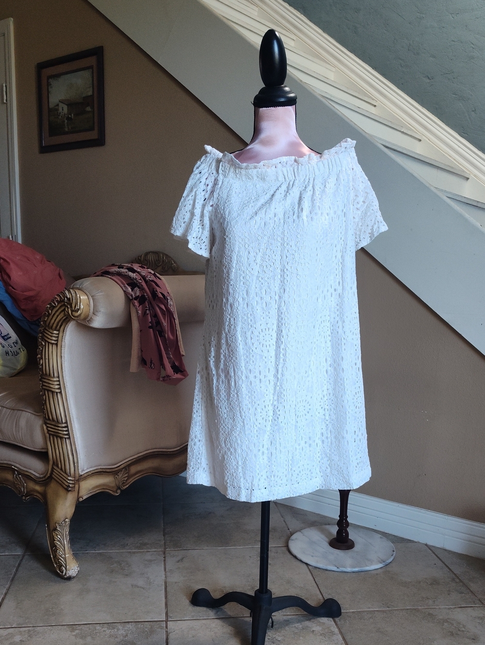 White Eyelet Off-Shoulder Summer Dress